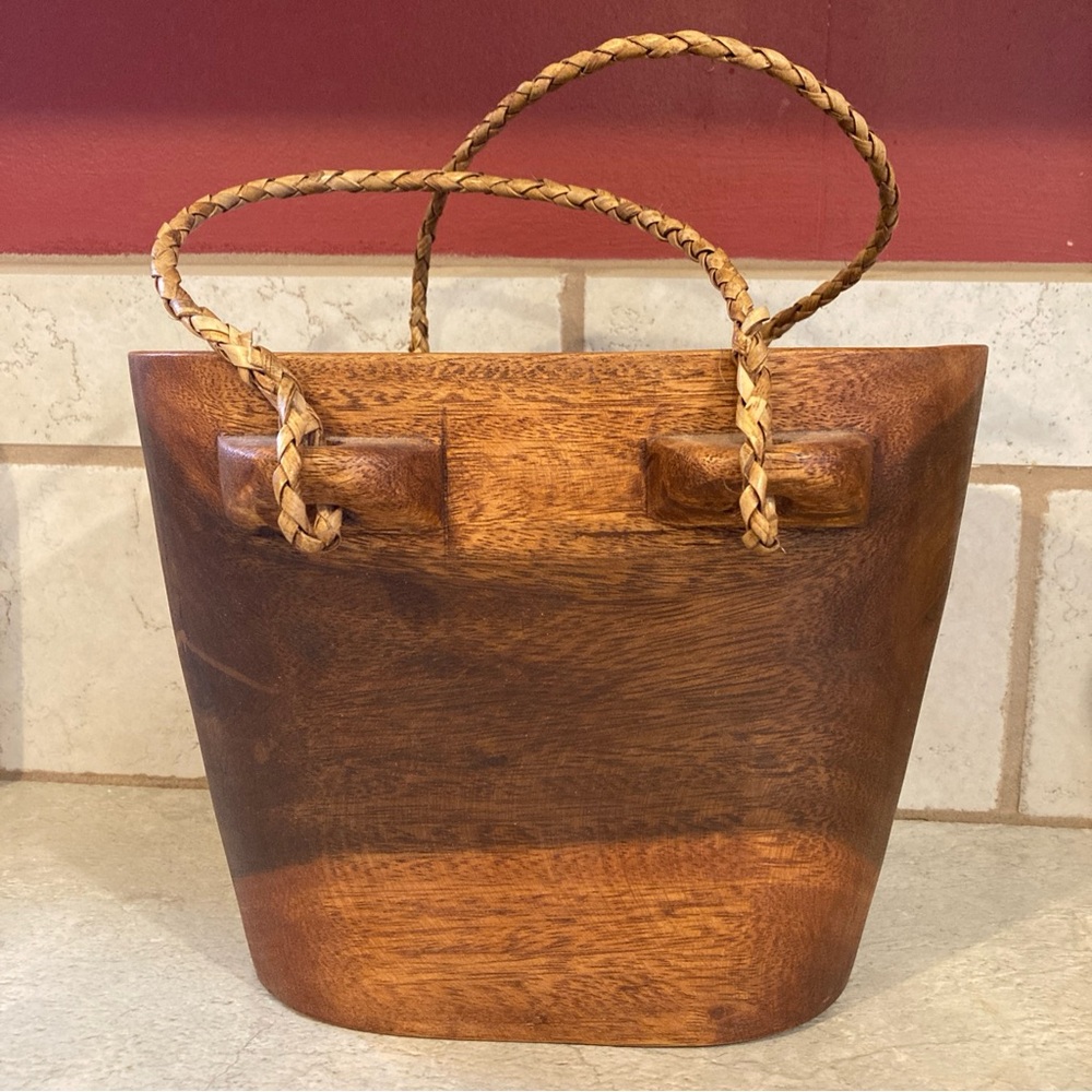 Wood Purse Basket Bucket Farmhouse Décor Handcrafted